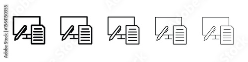 Blended learning icon design in thin editable stroke style for graphic work