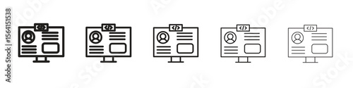 Front end icon design in thin editable stroke style for graphic work