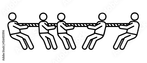 Tug of war icon featuring teams in competition, minimalist line art design