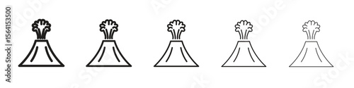 Volcano icon design in thin editable stroke style for graphic work
