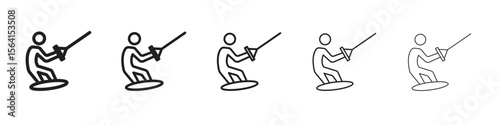Wakeboarding icon design in thin editable stroke style for graphic work