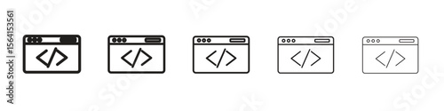 Web Code icon design in thin editable stroke style for graphic work