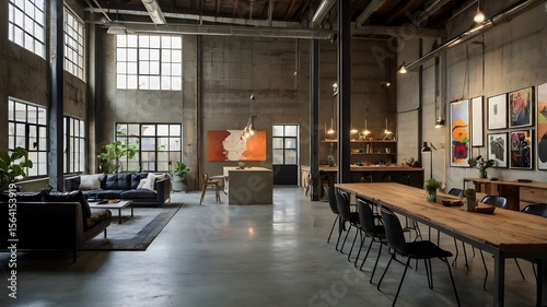 Modern Industrial Loft with Open Plan Design and Artistic Decor