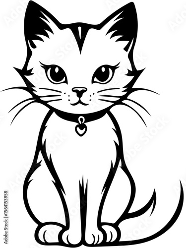 cute cat black and white shilouette 