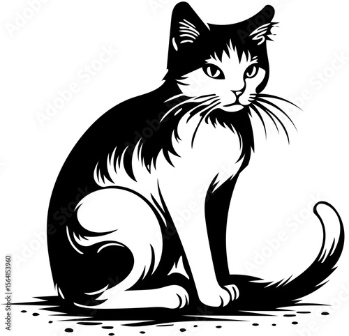 cute cat black and white shilouette 