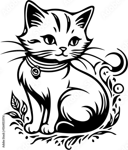 cute cat black and white shilouette 