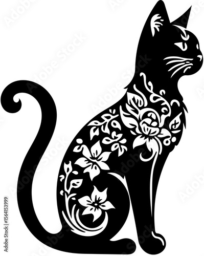 cute cat black and white shilouette 