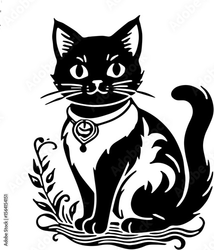 cute cat black and white shilouette 