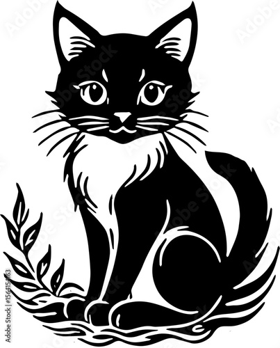 cute cat black and white shilouette 