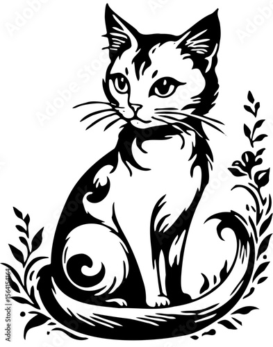 cute black and white cat shilouette 