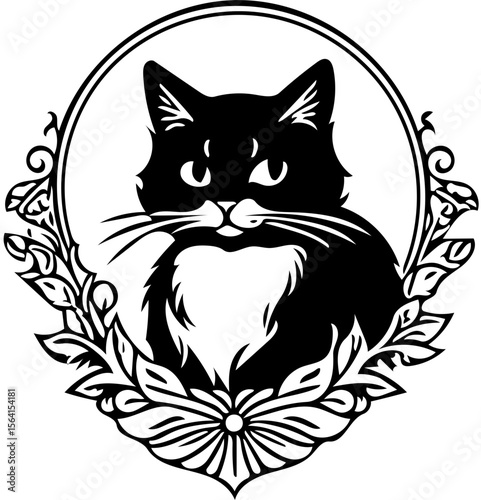 cute cat black and white shilouette 