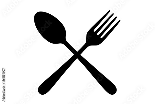 Crossed Spoon and Fork Silhouette on White Background