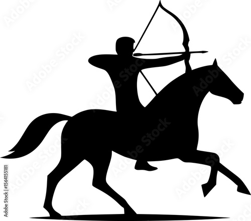 Minimalist silhouette of a person doing horse archery, black vector

