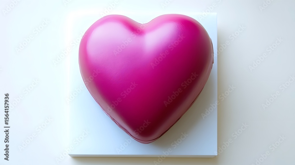 Fototapeta premium Pink Heart Shaped Object on White Cube Minimalist Studio Shot