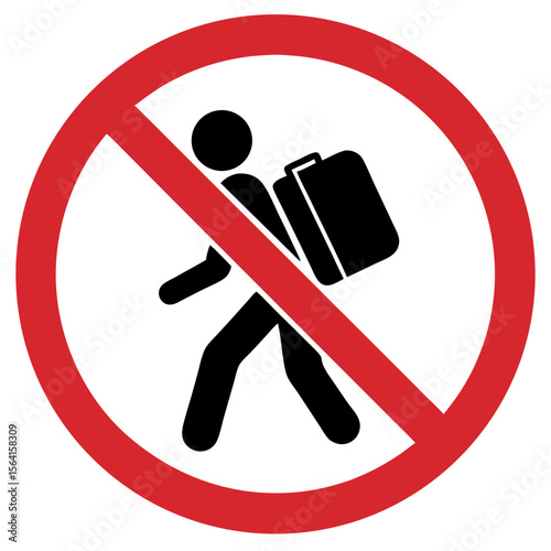 No large backpacks allowed sign, prohibitive tone, person carrying a backpack on a red background