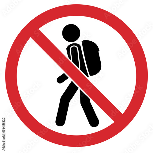 No large backpacks allowed sign, prohibitive tone, person with a backpack on a red background