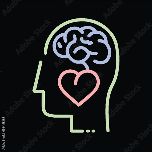Mind-Heart Connection: An artistic illustration of a human head profile, with the brain and heart highlighted, symbolizing the intricate link between thought and emotion.