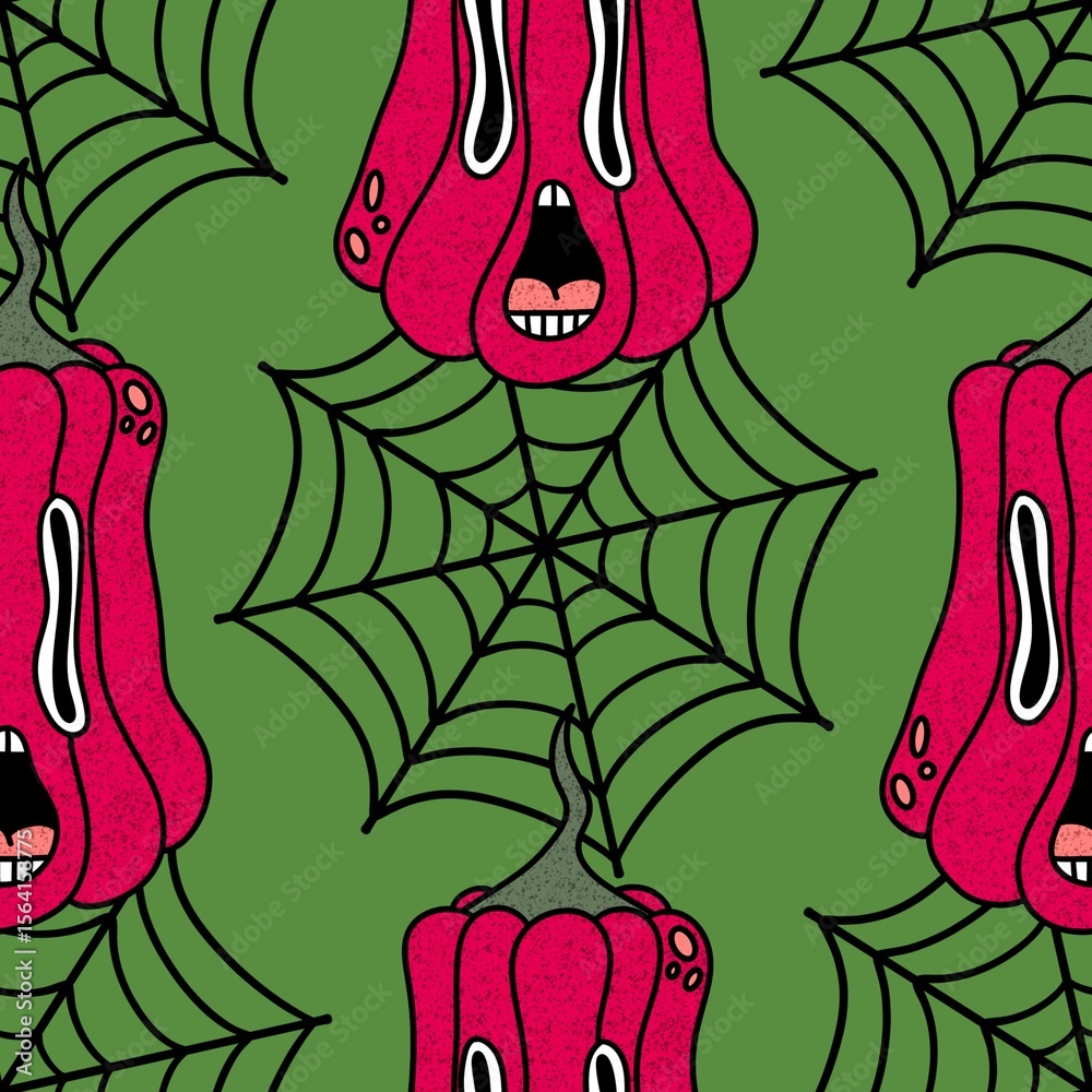 Autumn harvest vegetable seamless monster Halloween pumpkins pattern for wrapping paper and fabrics Autumn harvest vegetable seamless monster Halloween pumpkins pattern for wrapping paper and fabrics