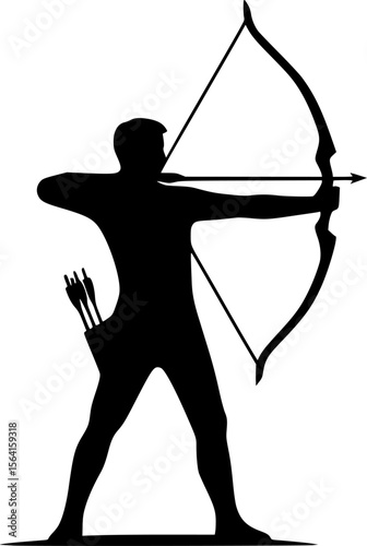 Minimalist silhouette of a person doing archery, black vector