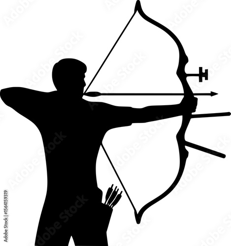 Minimalist silhouette of a person doing archery, black vector