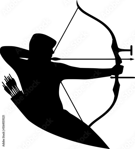 Minimalist silhouette of a person doing archery, black vector