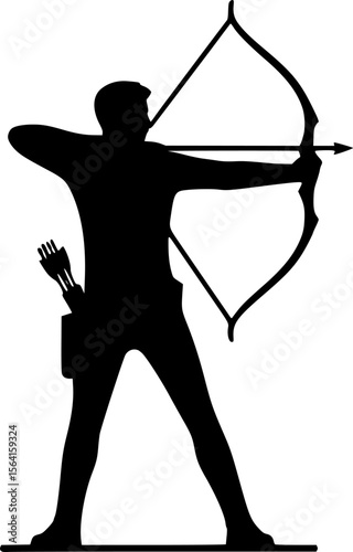 Minimalist silhouette of a person doing archery, black vector