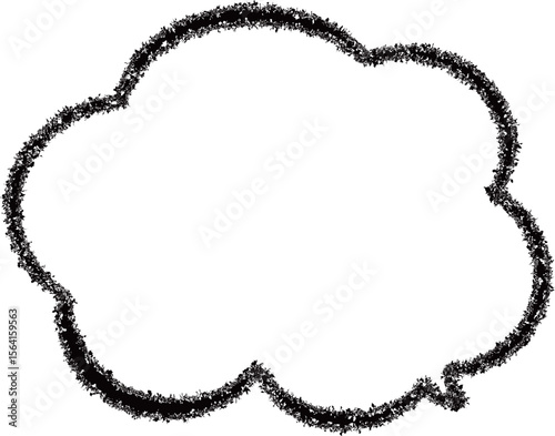 黒いクレヨンで描いたモコモコした雲の形のふきだし。かわいい。手描き風。吹き出しの先端は右下