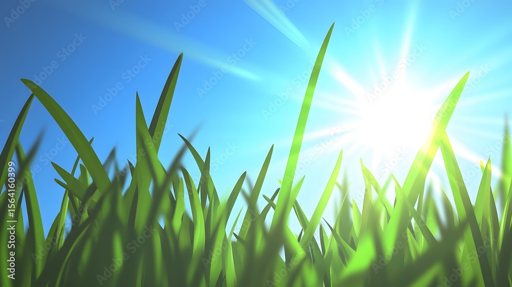 Obraz premium Vibrant Green Grass Blades Under Sunny Sky