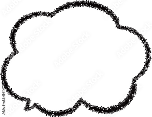 黒いクレヨンで描いたモコモコした雲の形のふきだし。かわいい。手描き風。吹き出しの先端は左下