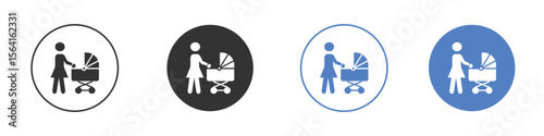 Woman with Baby Stroller icon set. for mobile concept and web design.