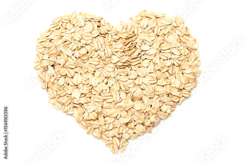 heart shape of rolled oats isolated white background