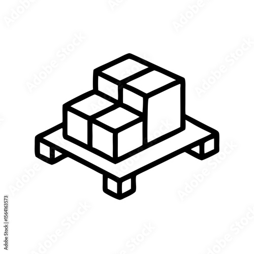 Cardboard boxes stacked on wooden pallet in simple line style, icon, vector, isometry  