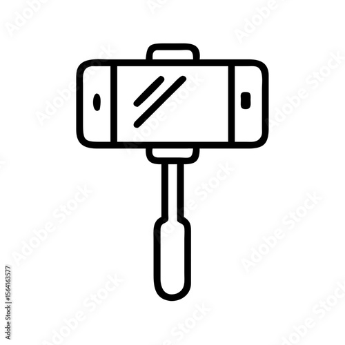 Selfie stick with smartphone in minimalist design on white background, icon, vector  