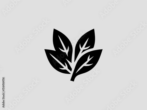Minimalist bay leaf silhouette vector logo for organic spice companies or gourmet brands