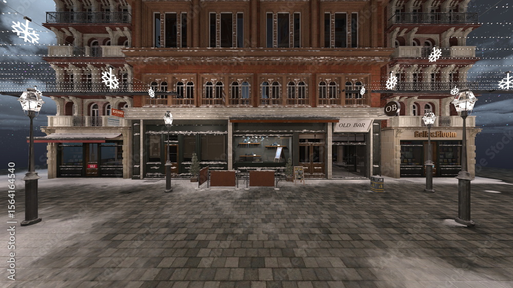 Naklejka premium 石畳のある街かど 3DCGレンダリング