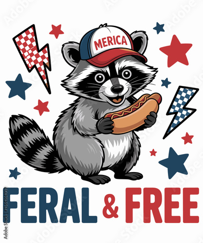 Feral & Free Funny Patriotic Racoon Feral And Free 4th July