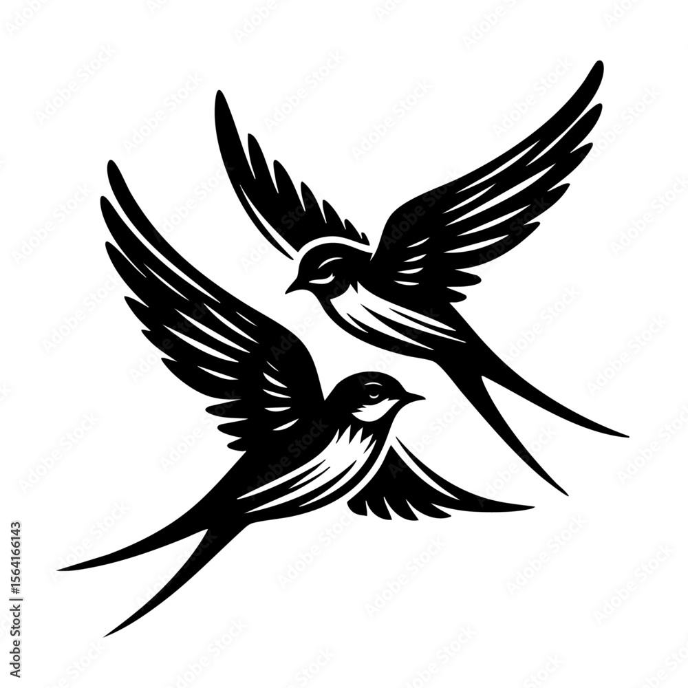 Obraz premium 2羽のツバメのシルエットイラスト