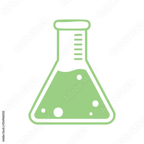 A simple yet elegant illustration of a green conical flask filled with liquid, representing scientific exploration