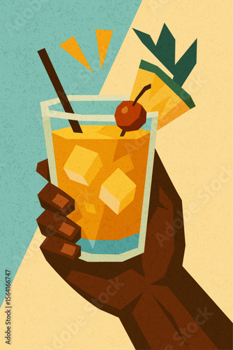 Mai Tai cocktail with pineapple and cherry in hand