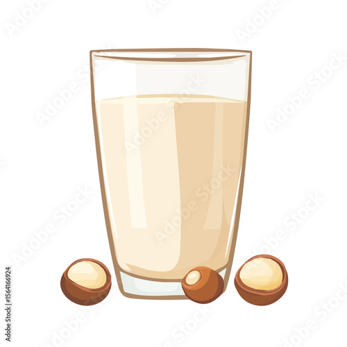 My A Simple flat 2D illustration macadamia milk glassisolated on transparent background, vector, flat design, animation design, simple flat 2D icon, clipart, flat 2D, design by me. My vector