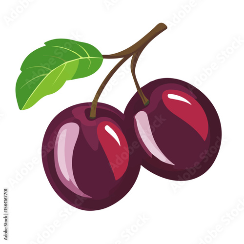 My A Simple flat 2D illustration plums branch isolated on transparent background, vector, flat design, animation design, simple flat 2D icon, clipart, flat 2D vector, design by me. vector
