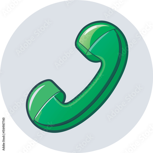 Bright Green Retro Phone Handset Icon;  Modern, Friendly, Communication Concept isolated on white