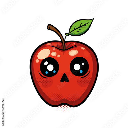 Playful poison apple in pop art style with vibrant colors and dynamic shapes, isolated on white, concept of creative artwork, graphic design, and entertainment.