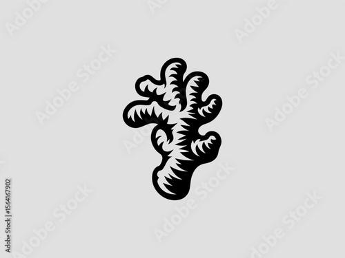 Vintage engraved ginger root vector logo for spice companies or tea merchants