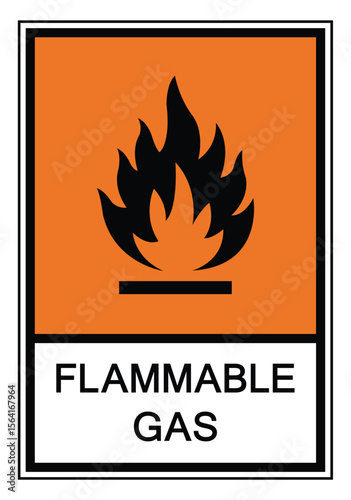 Warning Sign for Flammable Gas with Iconic Flame Symbol and Bold Text