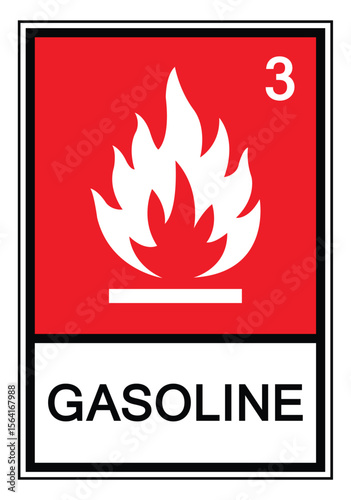 Hazardous Material Warning Sign for Gasoline with Fire Symbol and Number 3