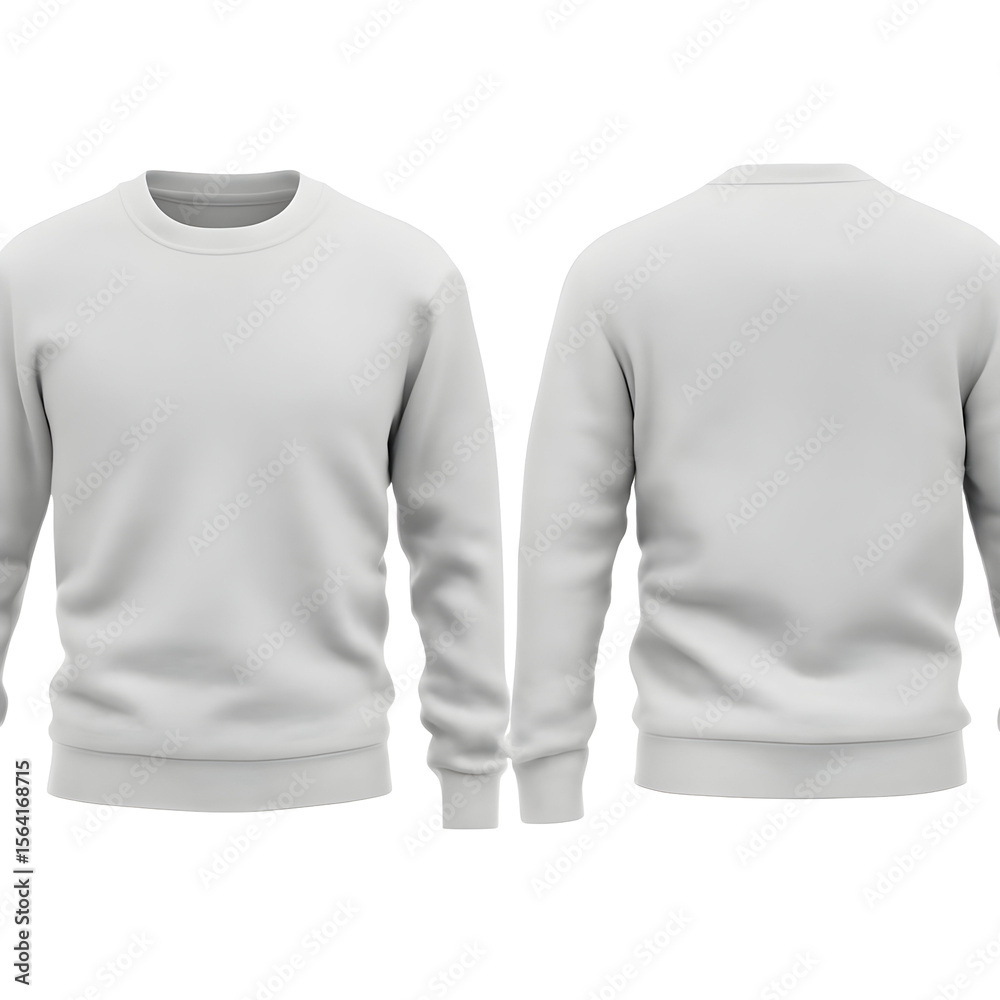 Fototapeta premium Simple blank crewneck sweatshirt, front and back view, isolated against a black backdrop
