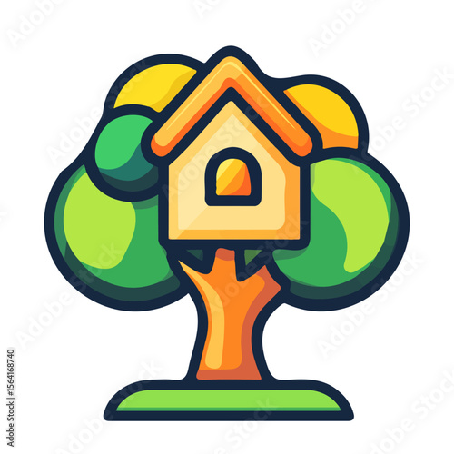 My A Simple flat 2D illustration treehouse isolated on transparent background, vector, flat design, animation design, simple flat 2D icon, clipart, flat 2D, design by me. My vector