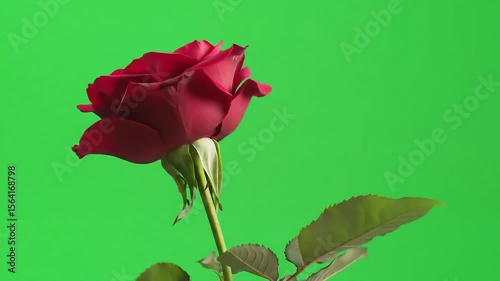 Vibrant Red Rose on Green Screen - Perfect for Romantic, Nature, and Event-Themed Projects with Easy Compositing