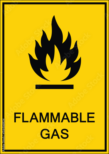 Warning Sign for Flammable Gas Hazard with Flame Icon on Yellow Background